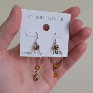 Charter Club gold tonded amber bead teardrop hoop earrings